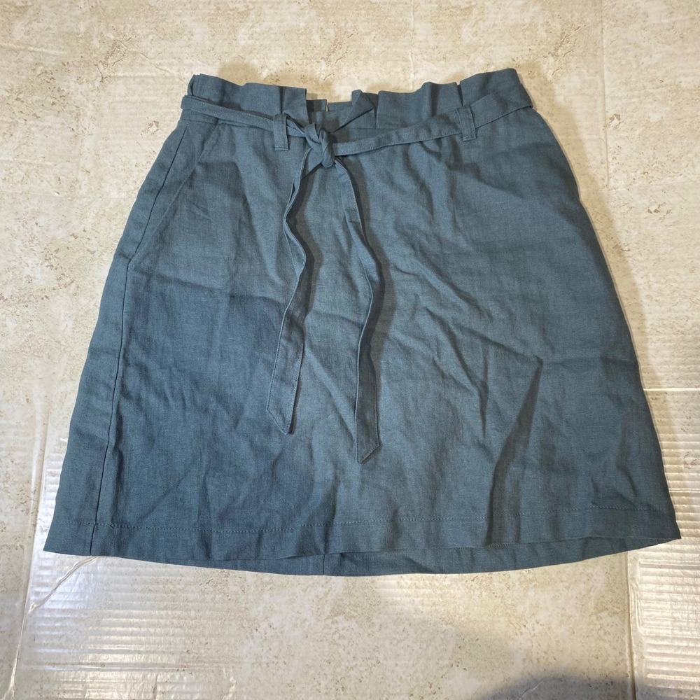 June & Hudson Teal Linen Blend Paperbag Waist Tie Mini Skirt XS Csual Resortwear